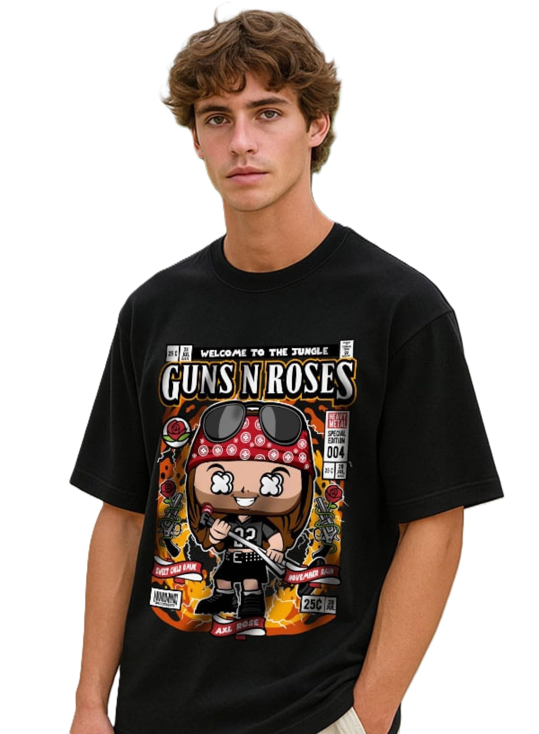 Buy HAZUKU Men's Oversized Fit Vintage Rock T-Shirt - Guns N